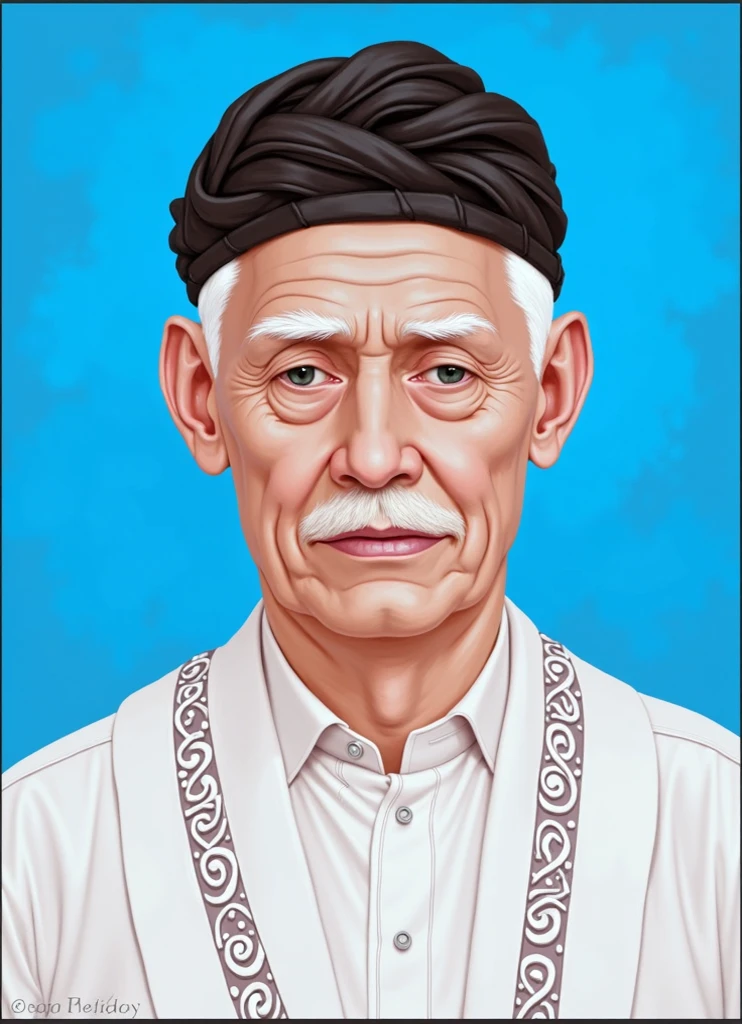 portrait of an old man with gray hair, wearing a black cap and suit