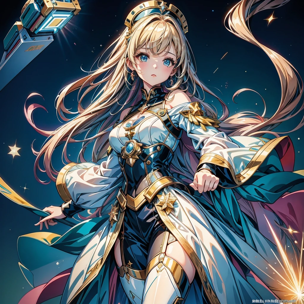 Very detailed、highest quality、Best image quality、masterpiece、8k、Anime Face、A kind smile、Open your mouth、Blonde Hair Color、Black Magician Girl