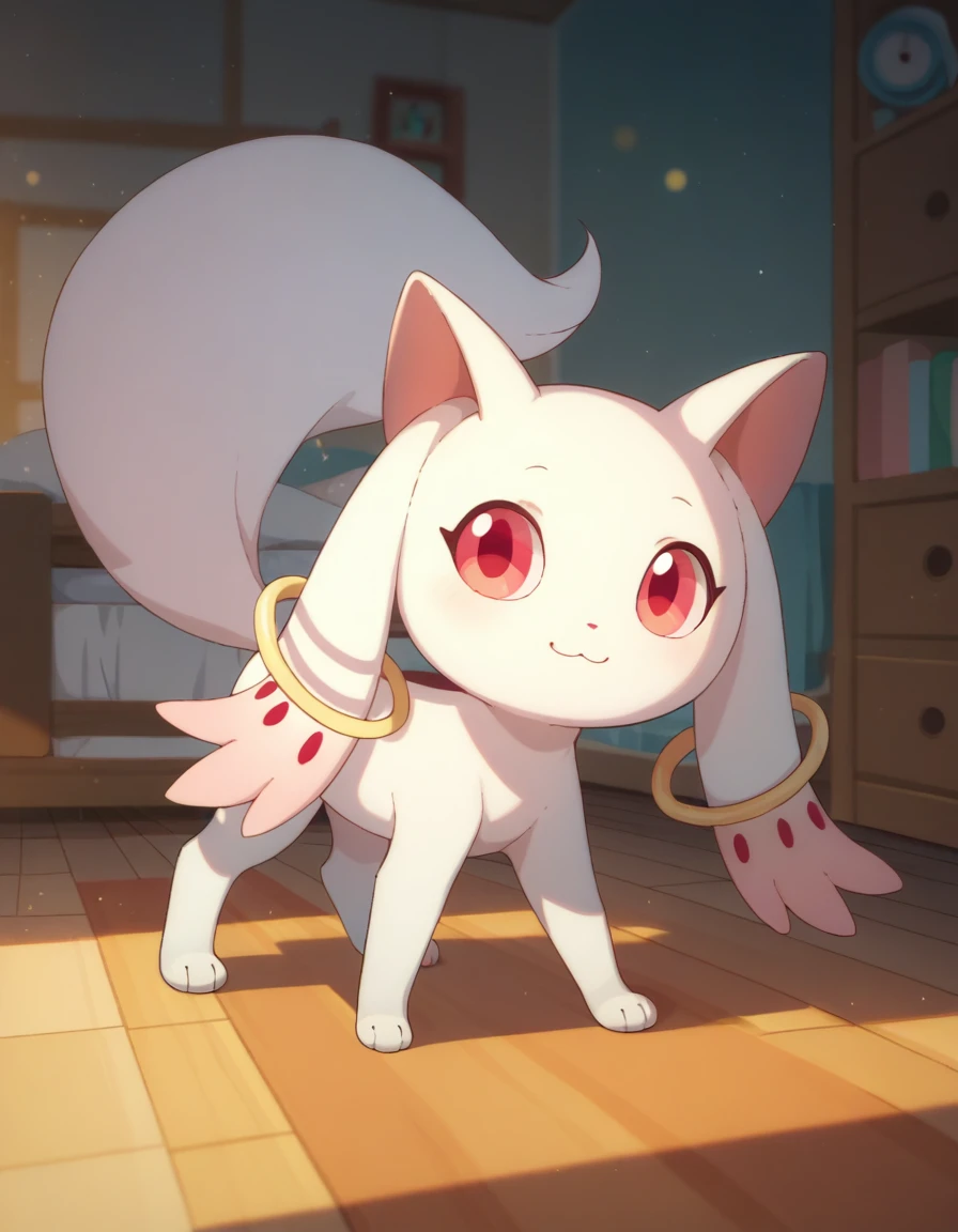 score_9, score_8_up, score_7_up,
 Kyubey, light smile, full body,
cozy room,
pikaole, cute, bokeh, feral, on all fours