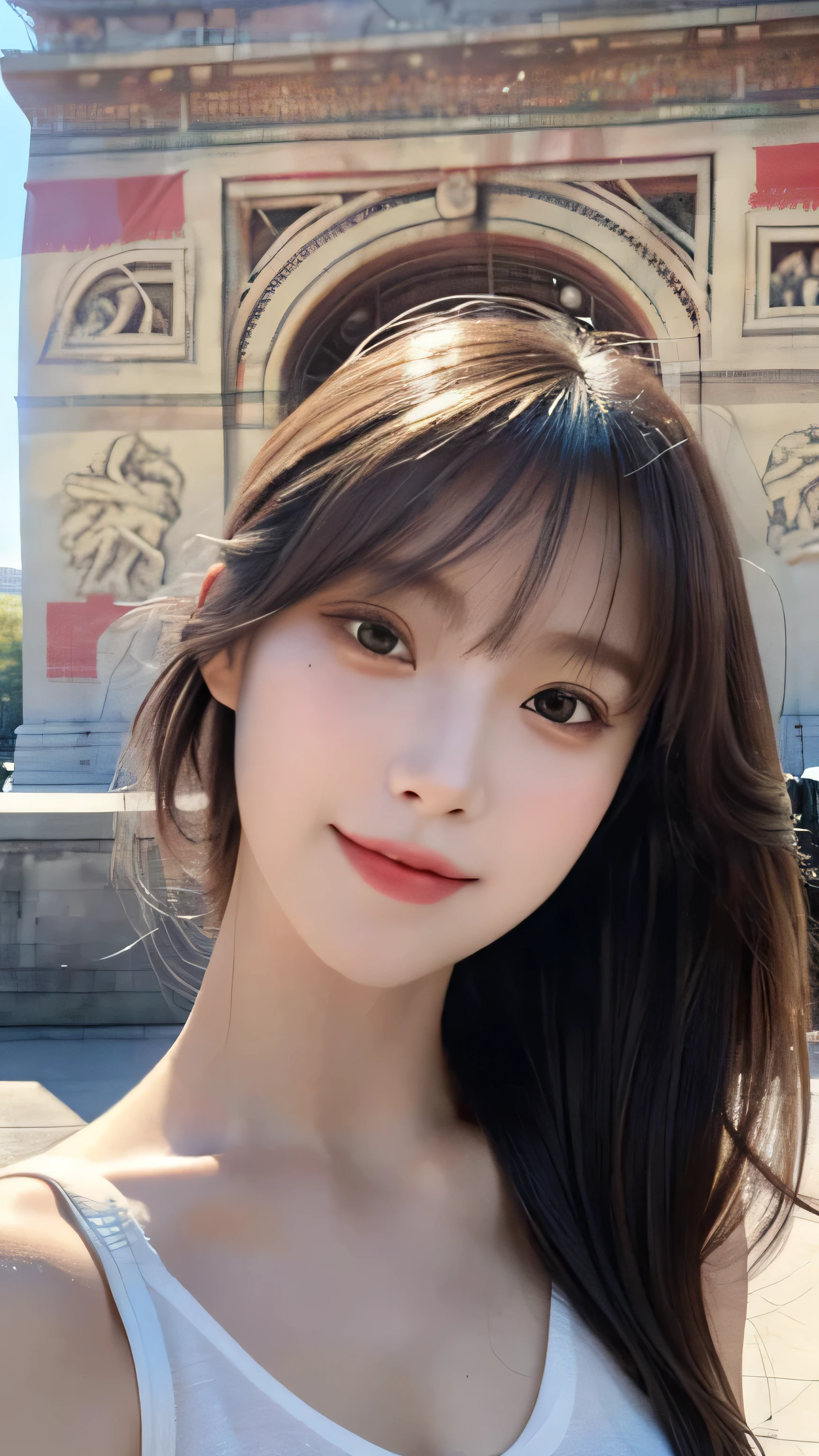 One Girl, (Casual summer clothes:1.2), (Beautiful Japanese idol portrait photos), (Commemorative photo taken in front of the Arc de Triomphe:1.3),
(RAW Photos, Highest quality), (Realistic, photo-Realistic:1.4), masterpiece, 8K Portrait,
Very delicate and beautiful, Very detailed, 2k wallpaper, wonderful, In detail, Very detailed CG unity 8k wallpaper, 
Very detailed, High resolution, 
Soft Light, Beautiful detailed girl, Very detailed eyes and face, Beautiful and sophisticated nose, Beautiful attention to detail,
Cinema Lighting, Perfect Anatomy, 
Slender body, Small breasts, Medium Hair, Bokeh, Dynamic Angle, A light smile,