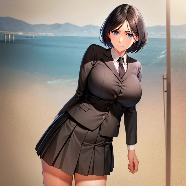 High Quality Uniform Bottom Short Skirt Dress Shirt Bridge Over the River Smile Big Breasts