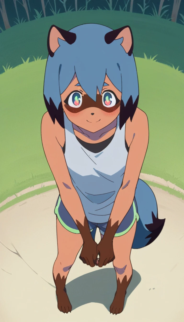 score_9,score_8_up,score_7_up, source_furry, Michiru kagemori from bna, tall slender body, thic naked, hourglass figure, blowjob, she is sucking a faceless human males cock, side view, she is looking up at male, male is cropped out, simple white background