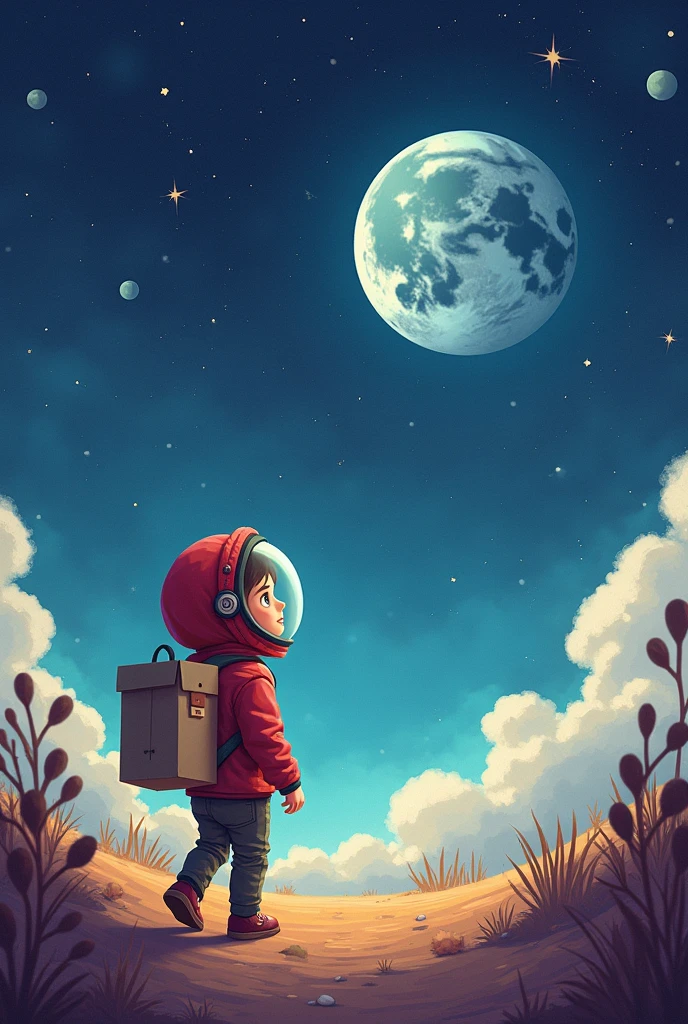 A child traveling through space discovers a planet full of money