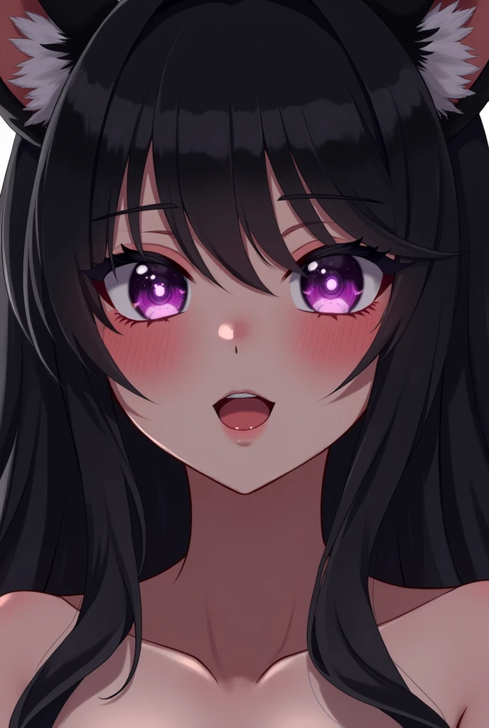 (fluffy anthro furry :1.6),cat girl,black long hair,wavy hair,white fur,pink eyes,glowing eyes,neon eyes,neon light,nightclub,,full face blush,smile,open mouth,heart eyes,hearts eyebrow,heart eyes expression,two hands selfie,heavy breath,very hot,wet body,wet breast view