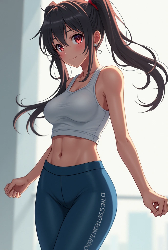 masterpiece, best quality, 1girl, (black hair, long hair, twintails:1.2) brown eyes, cute, gym, (tight gym shorts, tight gym tank top:1.4), (flat chest, slim waist, curvy, bottomheavy, gigantic ass, gigantic thighs, wide hips:1.3)