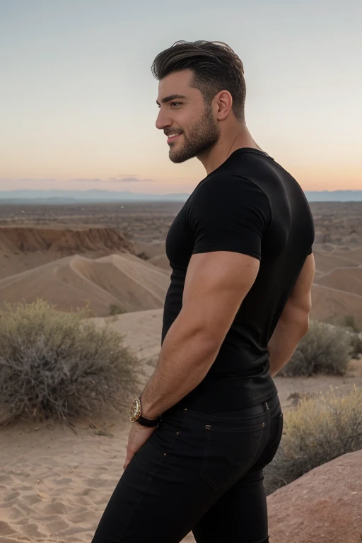 Homens sendo protegidos por anjos de Deus no deserto