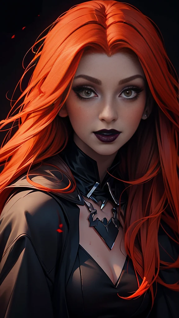  a woman posing for a photo , (orange red hair), (straight hairstyle), Black lipstick a drawing of a woman with blood on her face and a bloody collar, Charlie Bowater art style, arte da personagem charlie bowater,  Lois van Ross draws , Ross Draws 1. 0, female vampire, carmilla vampire, artgerm e rossdraws, Charlie Bowater style, vampire girl, Ross Draws 2. 0, Retrato por RossDraws, vampire portrait