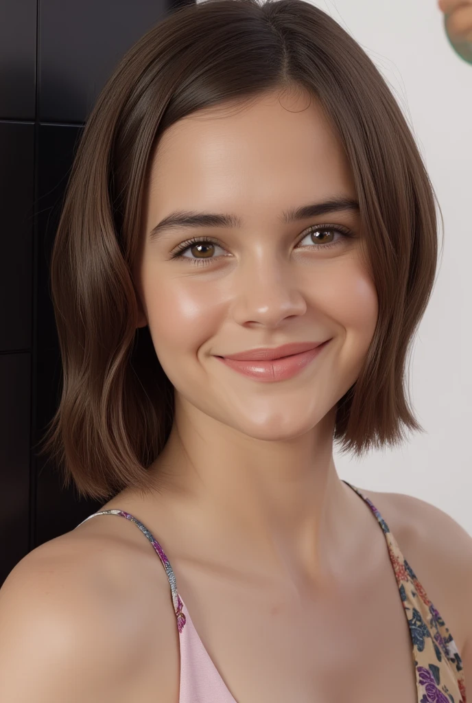 Emma Watson, a beautiful girl with short straight brown hair,smiling,,dressed in a yellow dress, brown eyes,(best quality,4k,8k,highres,masterpiece:1.2),ultra-detailed,(realistic,photorealistic,photo-realistic:1.37),HDR,UHD,studio lighting,ultra-fine painting,sharp focus,physically-based rendering,extreme detail description,professional,vivid colors,bokeh,pixel art,scenary
