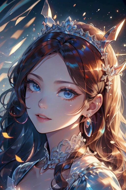 close up、Sparkling eyes、Beautuful Women、Geometric pattern、(masterpiece、top-quality、top-quality、Beautifully Aesthetic:1.2)、Round picture frame、Highly detailed frames、colourfull、The most detailed、(1girl in:1.3)、Bright eye、A Princess、delicate accessories、Lots of accessories、gold trim、Beautiful detailed starry sky