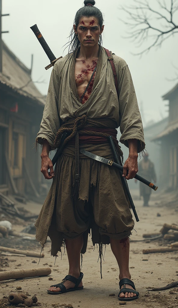 Ronin holding a bloody sack the size of a head