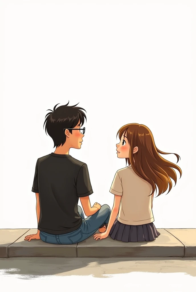 Drawing a two lovers standing at the school room door the boy is wearing with t-shirt and black slacks and the girl is wearing all black and the door is color green and the room is beige
the angle is side view of the guy and front view of the girl