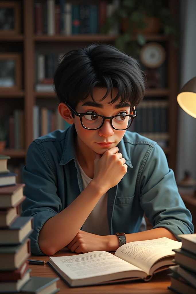 A boy was very intelligent and fond of books work. 3d cartoon