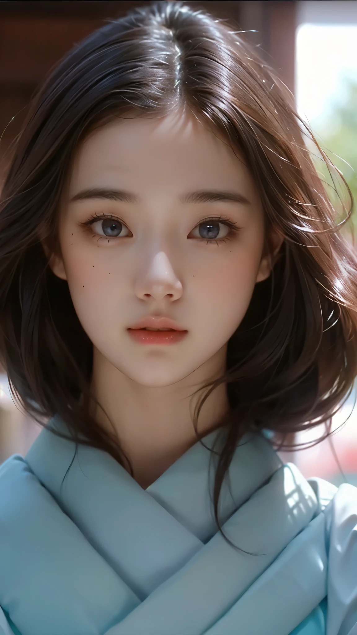 (masterpiece), ( top ), (  High Quality Details), (illustration), ( Watch 1 female ), Staring at the viewer , (Interview),  Beautiful, Detailed Eyes  ,  delicate and beautiful face  , Floating  , (High saturation), (shining),  blue sky, Bright and beautiful face,  skin is young and radiant  , Fair and shining, top 외모 , Very beautiful,  Her big eyes shine with a clear sky blue light while staring at the viewer ,  A beautiful and amazingly beautiful girl staring at her viewer ,