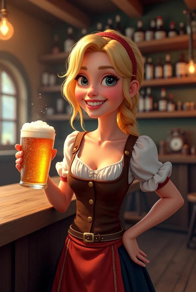 Oktoberfest, German, Bavarian, bartender, female, woman, traditional, costume, beer, brew, drink, alcohol, beverage, server, waitress, dirndl, apron, braids, pigtails, smile, happy, cheerful, friendly, welcoming, traditional dress, cultural, celebration, festival, party, event, decoration, pretzel, sausage, food, snack, hospitality, service, tradition.