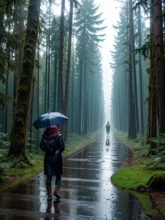 In the forest Walking in the Rain - SeaArt AI
