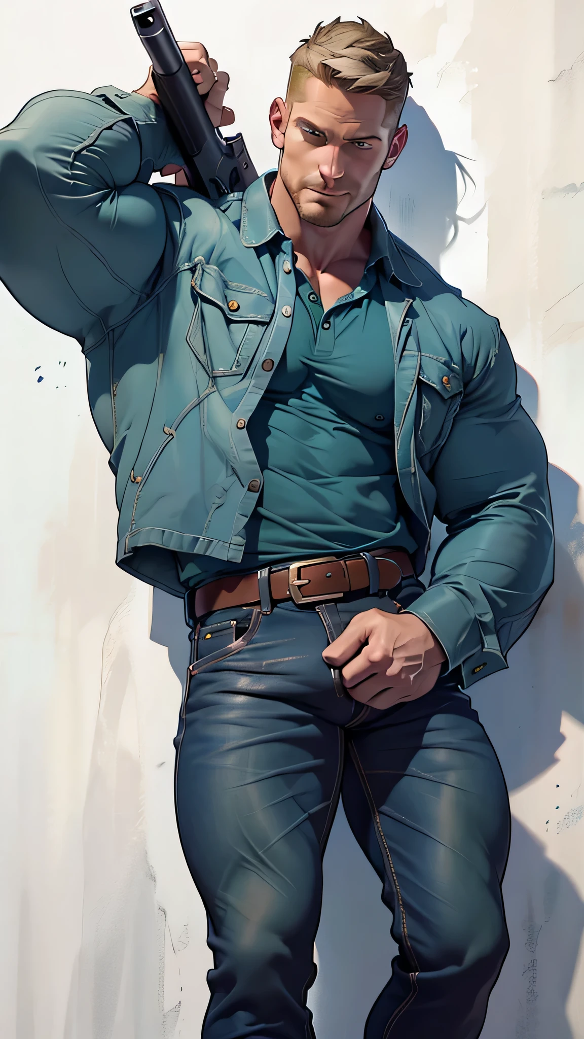 (NSFW: 1.5), Chris Redfield ,(A man lies unconscious on the field.: 1.2) , (Seriously injured), (Close your eyes.), Open mouth, show teeth, (Wearing a navy blue round neck T-shirt with a police logo.: 1.3), (Navy blue jeans), Korean guy , korean men, (High gloss details), chest muscles, Big arm muscles, blood vessel, big muscles, Broad shoulders, looking at the audience, Balancing the eyes, (Make eye contact),(Torn shirt: 1.5), (wound: 1.3) , (blood splatters) ,( abrasions on face: 1.5), (Blood stains on the face and body: 1.5) ,(Torn shirt: 1.5) , (Look up: 1.1) , (genital very long big : 1.5), (Big testicles), (Erection of the penis: 1.5), middle of the road,(Fire blazes behind) 