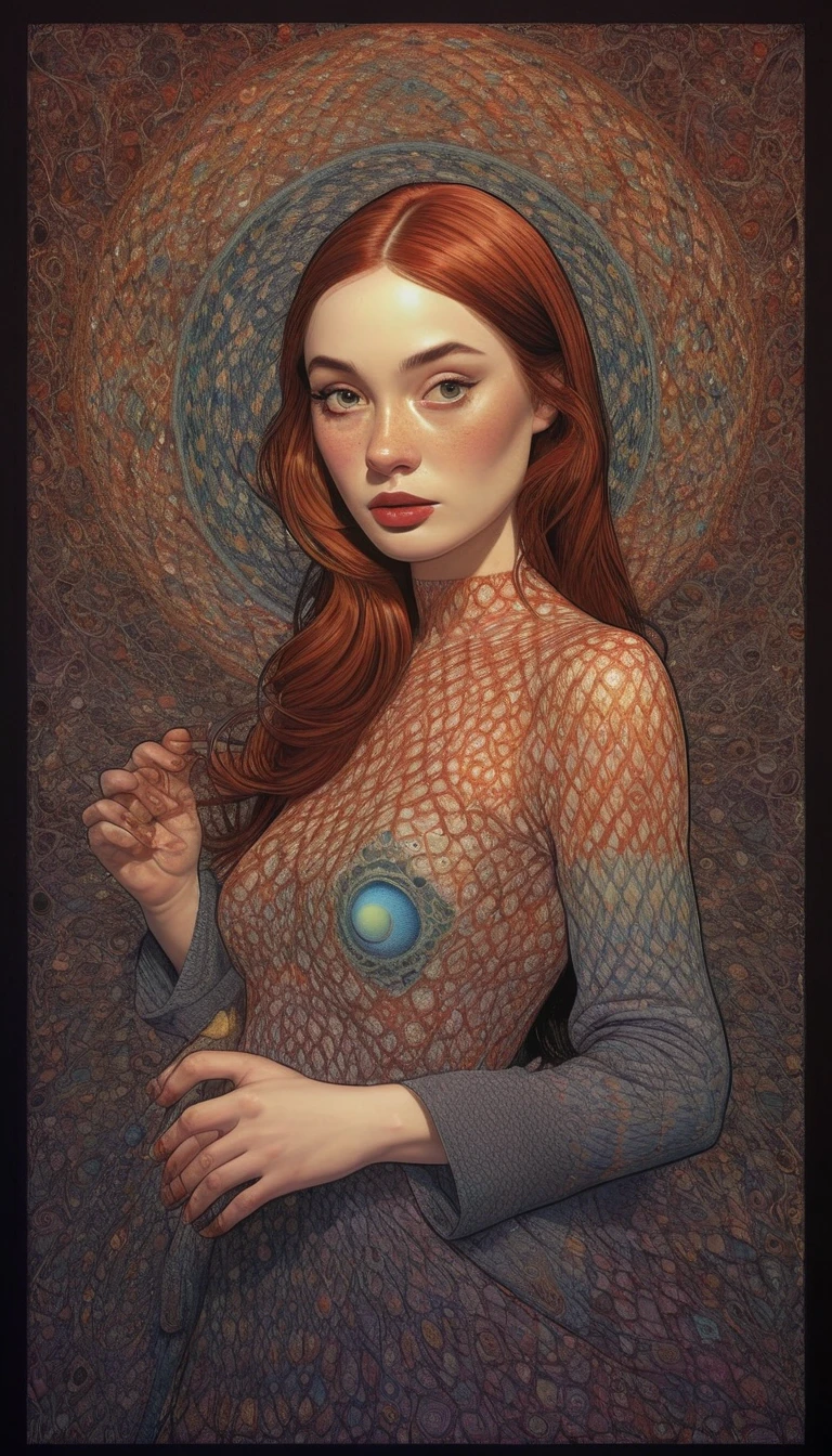 1 beautiful girl, (Strange but very beautiful:1.4),(masterpiece, Best Quality:1.4), Woven Art,((Eric Madigan Hextile Page)),illustration,drawing,overview,bold overview,Tattoo Design ,Alex Gross Style Page、Surreal、Full Color、Deep Shadows、Best Quality