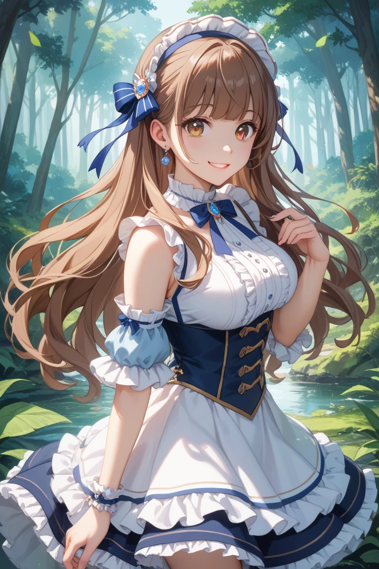 (((masterpiece, best quality, highres, UHD, perfect pixel, depth of field, 4k, RTX, HDR))), 1girl, smile, very huge breasts, brown hair, long hair, twintails, (red eyes:1), rainfall, water dripping, wetting hair, wet clothes, (outdoors:1.3), cloudy sky, Laughing, looking at viewer, {{Extremely delicate and beautiful}}, the Extremely Detailed CG Unity 8K Wallpapers,