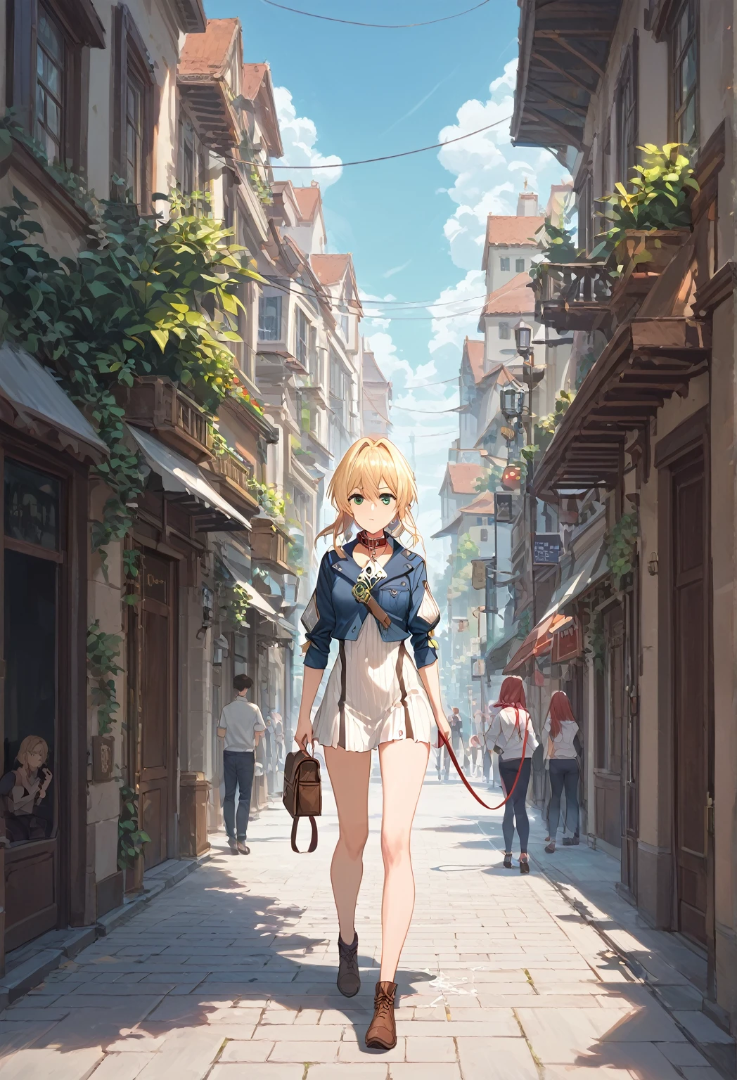 score_9, score_8_up, score_7_up,source_anime, high res image,masterpiece,best quality,girl,cute face,clear skin,simple_background,  anal, , cum inside,  slave collar, leash, body on the floor, walking like a dog, in the street, people watching, gape, anal, blonde hair, green eyes, violet evergarden