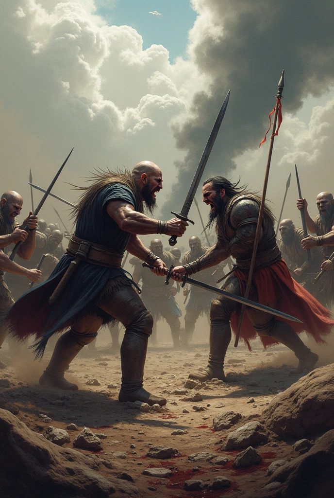 generates an image of pitched battle between Israelites and Canaanites in the wilderness, Old Testament, 1600 years before Christ