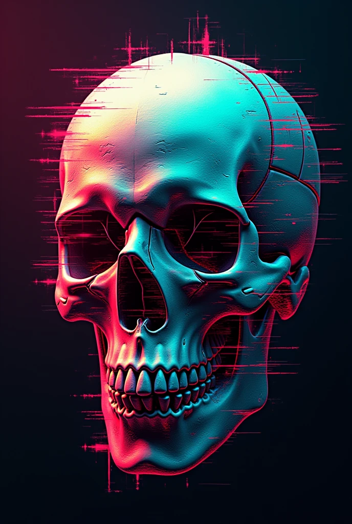a red and blue image of a human head skull in a circle of neon lights on a dark background with a red neon circle, Android Jones, cinema 4 d, a 3D render, generative art<lora:skull_graphics:1.0>