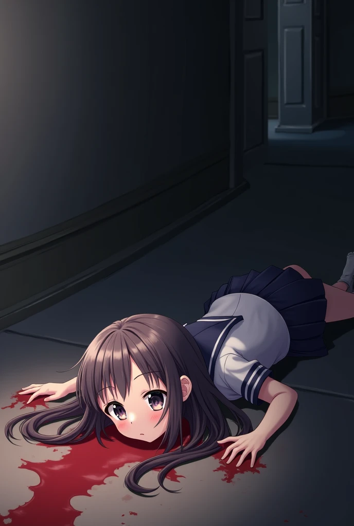 Masterpiece, hd, 1girl, wearing dress, cute dress, colorful dress, party costume, frilled dress, short sleeves, lying on ground, fullbody, wearing white socks, brown shoes, wearing school backpack, red backpack, corpse, blood, full of blood, (gore), head exploded, no head, beheading, blood stream from neck, broken head, (gore:1.1), dead body, dead girl
