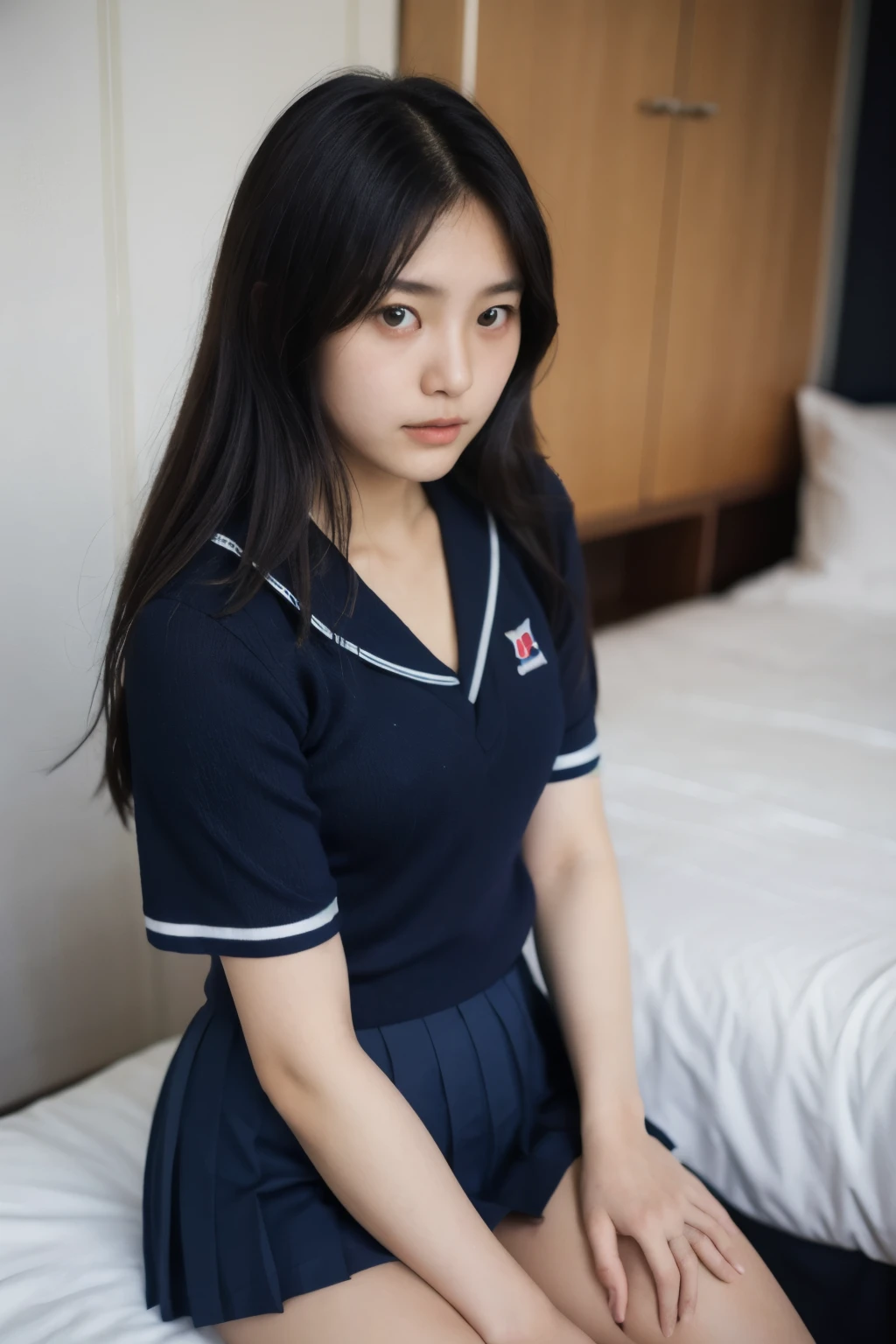 ((Perfect Anatomy:1.3)、(Complete Hand:1.3)、(Full Finger:1.3)、Realistic、RAW Photos、Tabletop、highest quality、High resolution、Delicate and beautiful、Perfect Face、Beautiful details、Fair skin、Real human skin、pores、((Thin legs))、(Black Hair), スーパースリムなスレンダーbeautiful girl, (Navy blue short skirt、下Half BodyFull nudity、Short sleeveの白シャツ、Show me your ears、Naked girls photoshoot、Full nudity, Cute face, close, Half Body, It was a race, Gardenia, beautiful girl, , Thighs, Short sleeve, Station platform、 Looking at the audience, No makeup, (Big smile), Film Grain, chromatic aberration, Sharp focus, Face Light, Bright lighting, 10 generations, Detailed face, Background Blur, (Dark red tie:1.1)、((((((12-year-old girl))))))、((((((12才のFull nudity女子高生)))))、Tight waist、Embarrassing pose、Shy and nervous girl、 Sad face