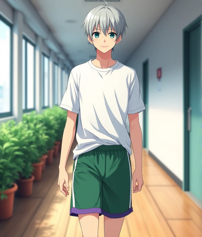 and soul 6 year old with white hair and odd eyes(right white, Left Yellow-Green)Cute boy is playing soccer with his friends、Stomach chiller、Navel chiller