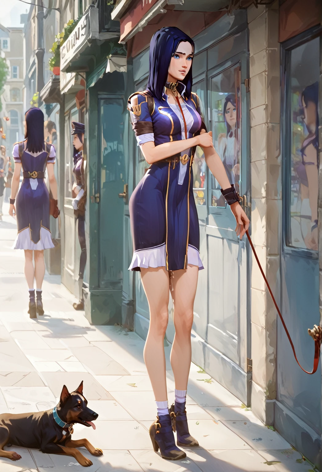 score_9, score_8_up, score_7_up,source_anime, high res image,masterpiece,best quality,girl,cute face,clear skin,simple_background,  anal, , cum inside,  slave collar, leash, body on the floor, walking like a dog, in the street, people watching, gape, anal,  (((show back))) blue hair, blue eyes, caitlyn