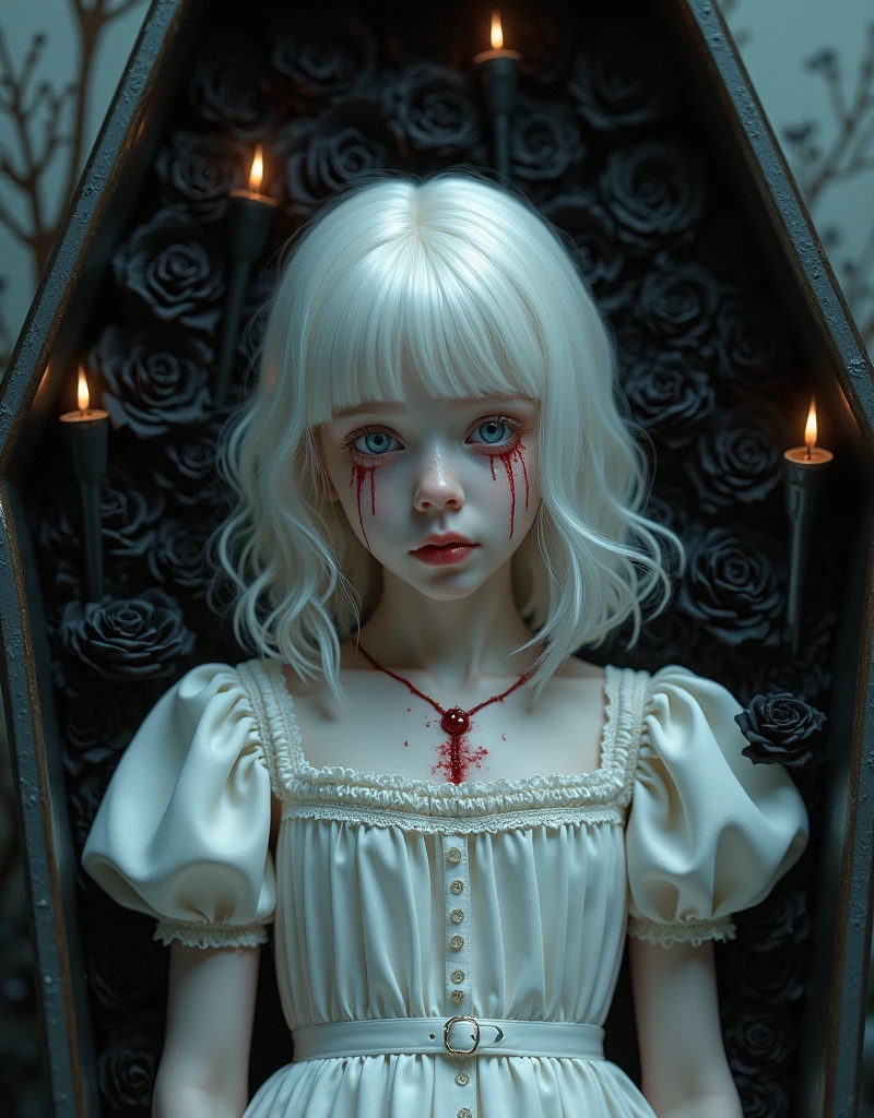 The Little Pale Living Dead. Dressed in an old peasant bloody white shirt.
