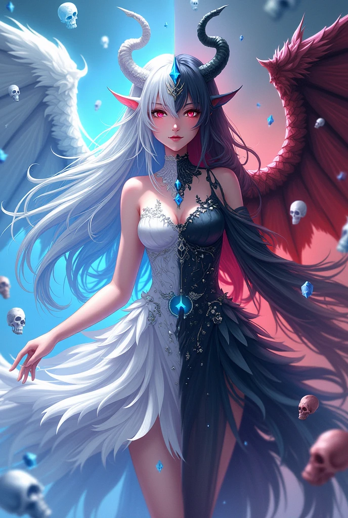 [detailed description] [best quality] elf ear, banshee fairy eyes, silver skin, blood moon in the background of the image