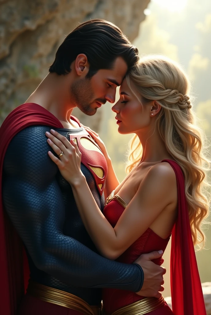 Give me a picture of Superman making love to a girl, sitting on a swing in a park