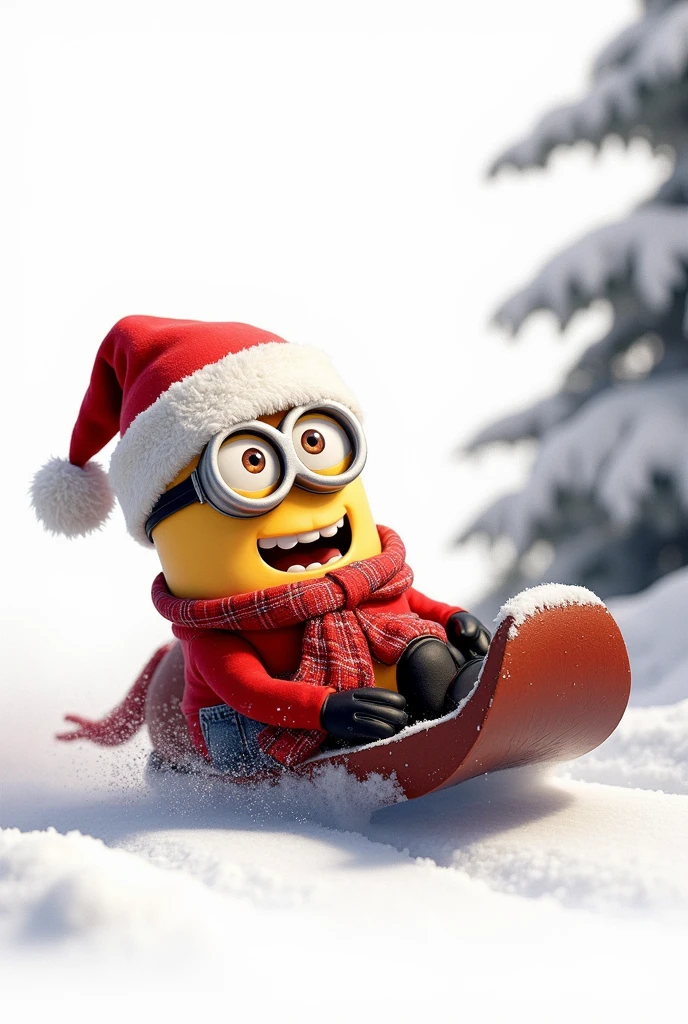 Minions Sledding being pulled by reindeer with Santa, funny scene , Comedy scene ,  totally white background,  illustration, score_9, score_8_above, score_7_above, ( baby cute 1.5 ), (masterpiece:1.4),( Best Quality :1.4),( high resolution:1.4), ( looking at the viewer 1 .1) happy dinner, Disney-Pixar 