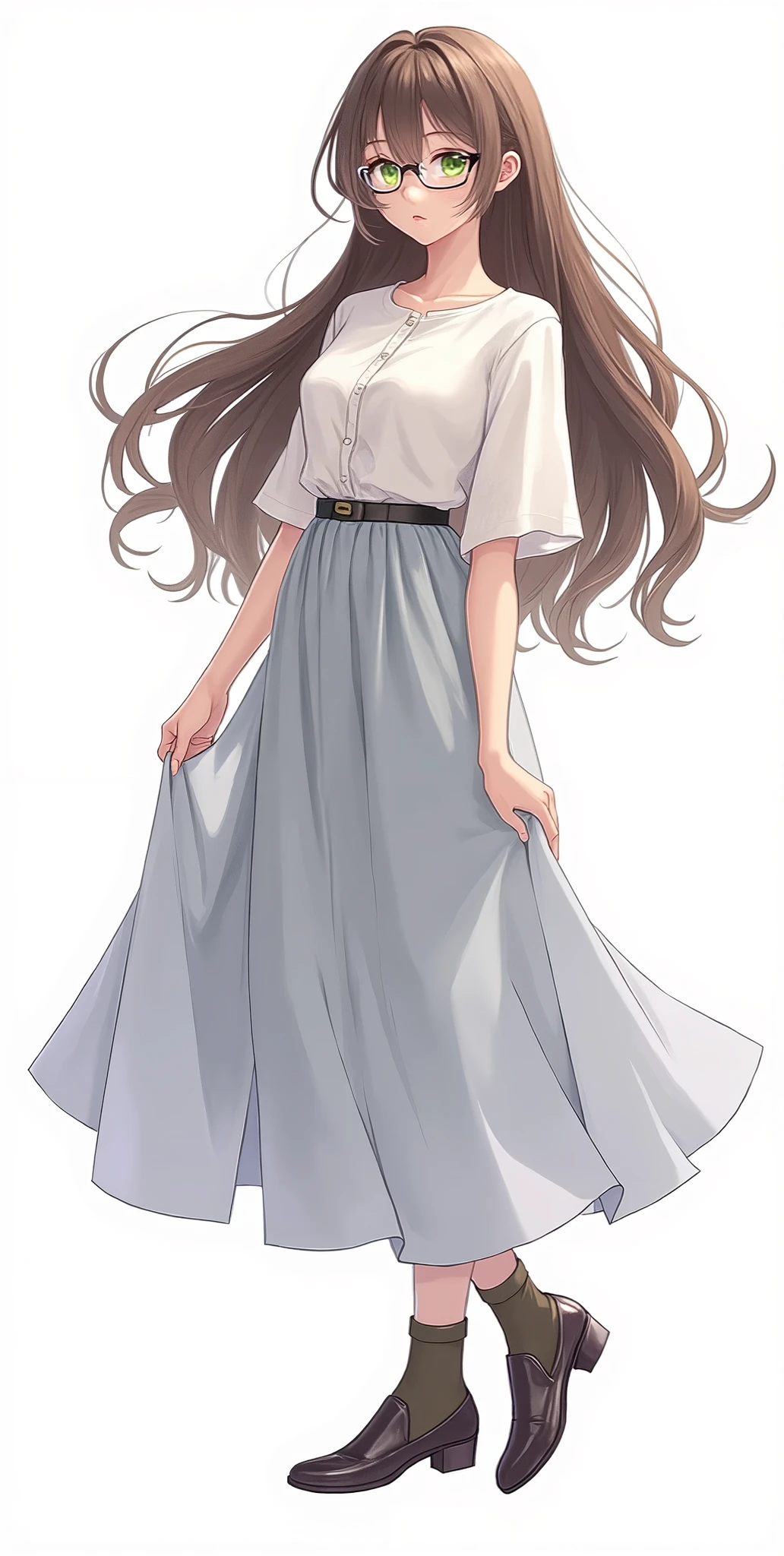 Anime girl with long hair and glasses in a dress - SeaArt AI