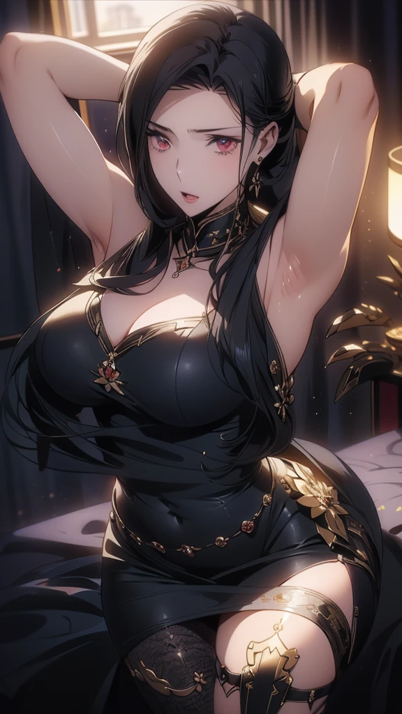 cleavage, Big breasts, Jewelry, Rich, Elegant, Attractive, 16 K, nffsw, nffsw, Raiden General, Best Quality, masutepiece. (Cinematic Digital Artwork: 1.3), High quality, masutepiece, of the highest quality, Super Detail, Illustration, [4K digital art]、 lndswgnr, (Sharp Focus: 1.5), (Moody lighting:1.2), depth of fields, bokeh, 4K 、(masutepiece:1.3), High resolution,  ultra-detailed, the Extremely Detailed CG Unity 8K Wallpapers, Realistic, Photorealsitic, Raw photo, beautifull detailed face, pale skin, realistic glistening skin, Detailed Cloth Texture, detailed hair texture, Perfect body, Beautiful face, acurate, Anatomically correct, Highly detailed face and skin texture, Natural neck length, (Beautiful hands), (Fair skin:1.2), thin legs, Thin feet, Detailed people、A detailed face、Detailed background,,big breast,blue dress,Bare chest,she hold up her arms,open mouth