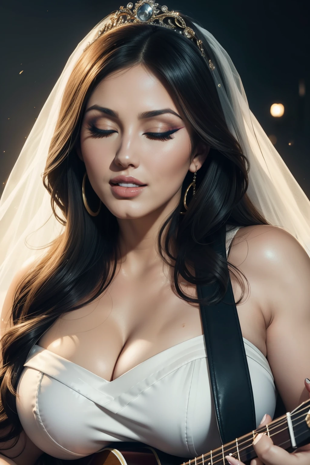Lucy Pinder, (Adele),((VERY INTENSE MAKEUP)), bright lipstick, voluptuous, neckline, dressed a bride, ((mouth wide open)), ((sweating)), ((orgasm)), asian woman, ((turned eyes))