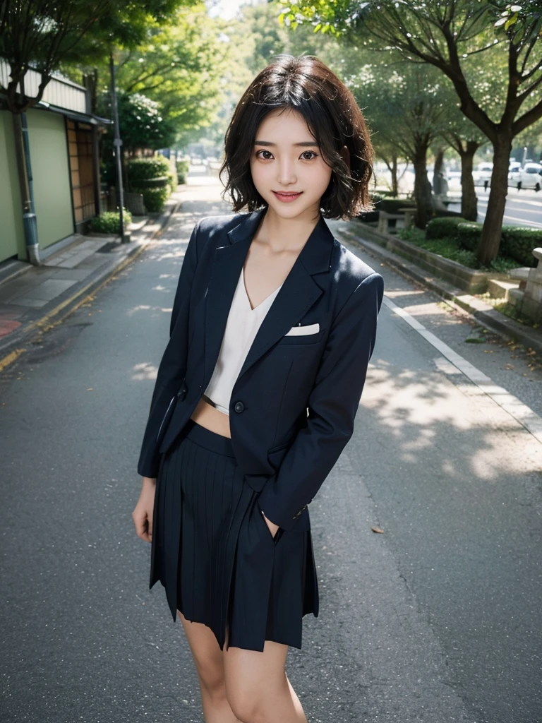 Pure Japanese girl, outstanding body, beautiful legs, wearing traditional suits, natural hairstyles, sweet smile, sitting, refreshing in early summer, composition from the front,