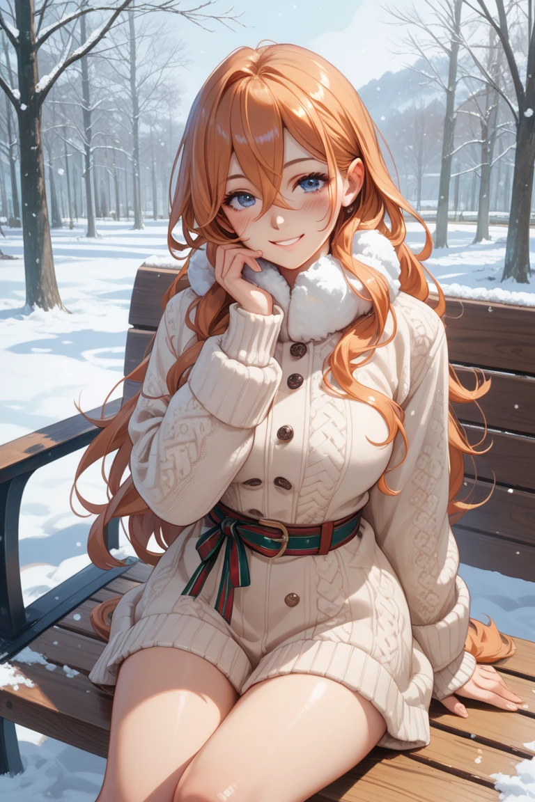 ((masterpiece, best quality:1.2))((coral brown hair))((emerald green eyes)),solo,1girl,monika(doki doki literature club),(standing_fox_ears), (high_stockings), ((winter_clothing)), (not sexual pose), (happy face expression), (close up photo)