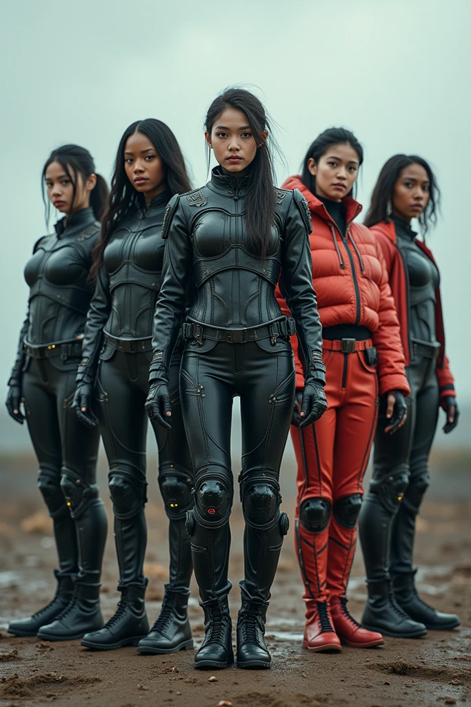 arafed womans in a green top and panties posing for a picture, a portrait by Emma Andijewska, unsplash, renaissance, photograph of a techwear womans, 3 techwear women, military girl, wearing military outfit, mid shot portrait, military outfit, infantry girl, military composure, militaristic. tight costume. thin fabric. see through. transparent. . ??????????????????????????????. wet. multiple girls. tight full body outfit pink see through. . thin fabric. transparents. 