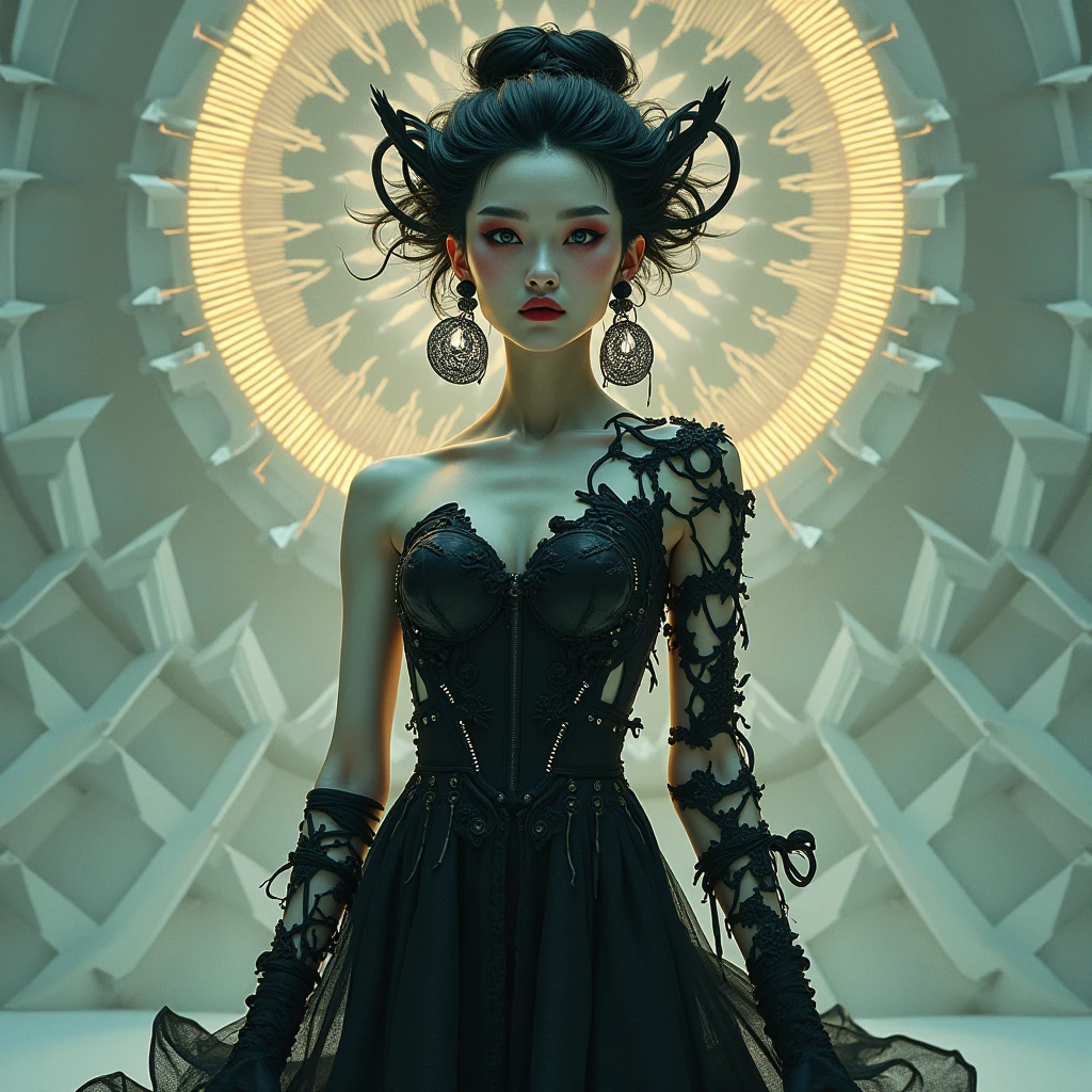 masterpiece,best quality,ultra high res,visually stunning,beautiful,award-winning art,(abstract art:1.3),1girl,sorceress,dark theme,deep shadow,