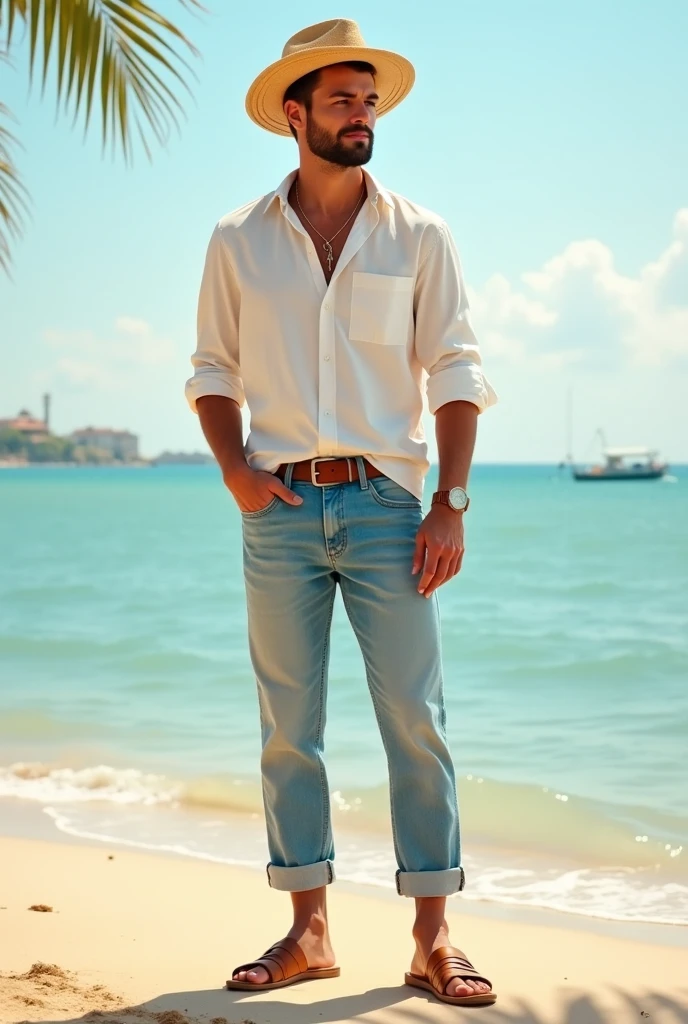 generates an image of robert downey jr naked on the beach
