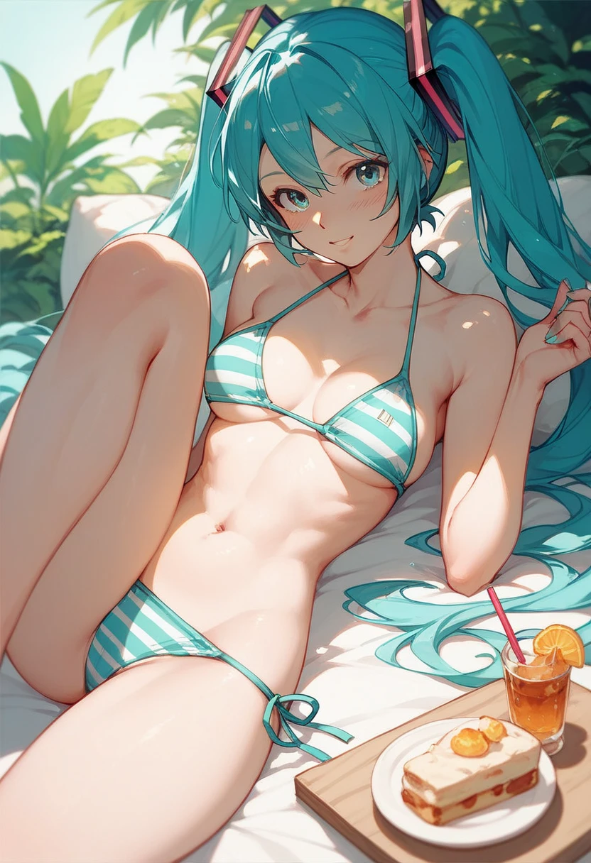  Hatsune Miku、Shiny Bikini、Adult female、 open legs