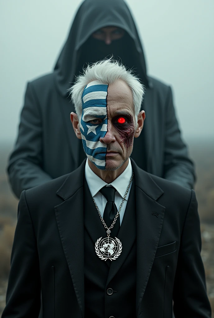 portrait photo of (putin:1.0) as (q4n0n5h4m4n:0.7), horns:0.5, patriotic facepaint, detailed face, hasselblad h6d-400c 1.4, outside washington dc