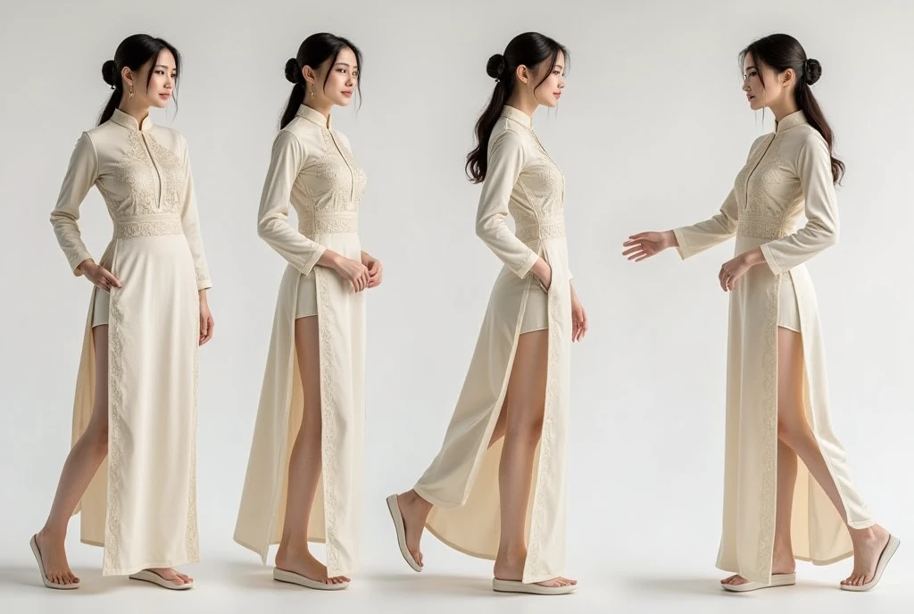 Mockup, A TOK composite photo of a person posing at different angles, a Vietnamese ao dai and Vietnamese hat, perfect body, perfect face