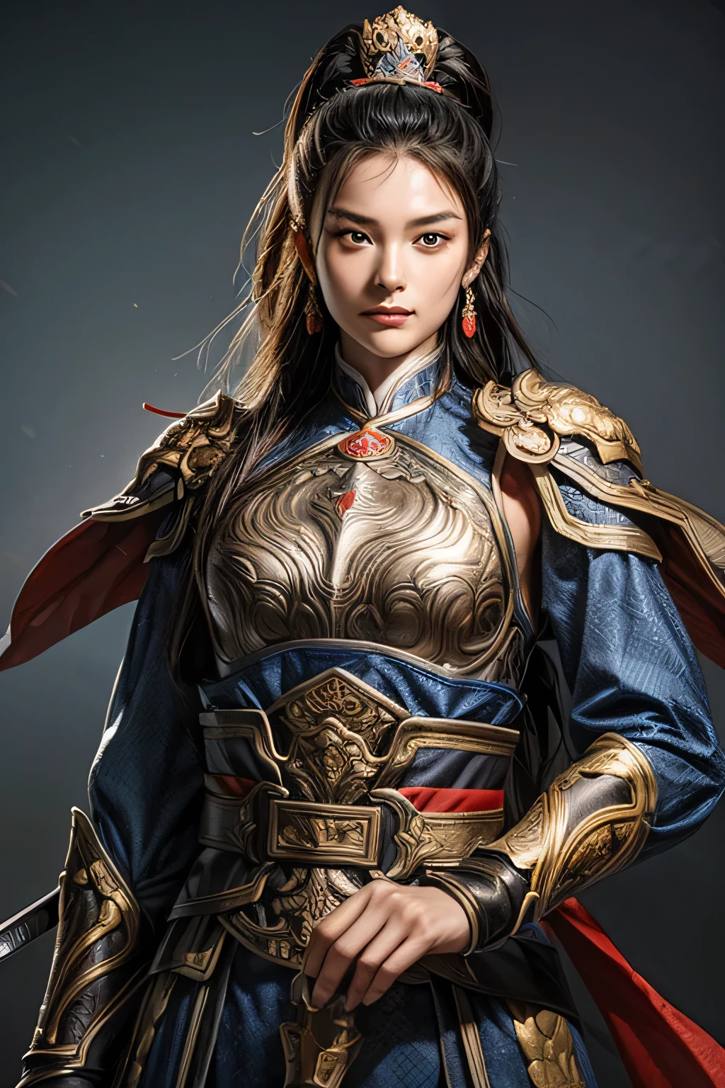 18 years old chinese female swordman wearing chinese armor, full body, close up, ultimate detail, 8k, UHD