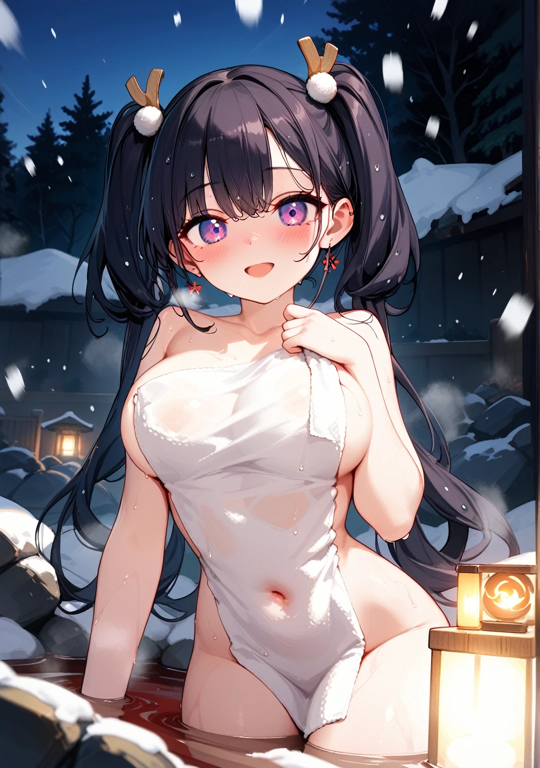 Hiiragi tsumugi, Lavender Grey hair, long voluminous hair, brownish yellow eyes,11years old , , empty eyes , large breasts, nipple, Running, , Heavy snowfall area　frozen (Sweating profusely, Love juice, Wet Woman, female ejaculation) , crying mountain Alone, Smile Naked, solo, 1girl, , Peeing, lactation, projectile lactation