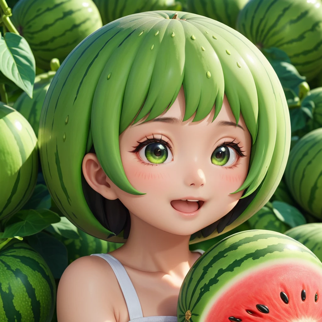 1 girl, shorth hair, Cute、bright expression、Very beautiful face, Beautiful red eyes, dazzling green hair、Eyebrows behind bangs, Bright pupils, nffsw, nffsw, high details, Best Quality, 4K, hight resolution、Full body, Tomato Costume,