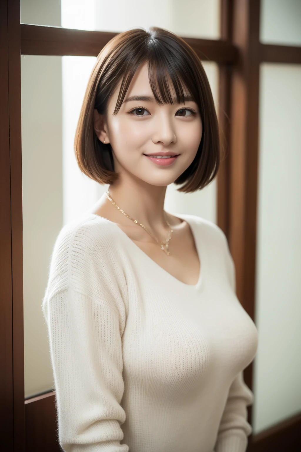 1 female、beauty,Beautiful Face,smile,Crouch down and observe the audience,(nurse cosplay,White:1.4),(Tight clothing、Accentuates body lines:1.2) 、A dignified appearance、(Plump Style),Large Breasts、Cleavage,(Saggy breasts:1.5)、(Cleavage:1.3),Front view,(Focus on the chest:1.3)、(topless:1.2)、Ultra-realistic,Ultra-high resolution,Highest quality,8K,masterpiece,The cutest Yoshioka Riho、Filmed in a hospital room