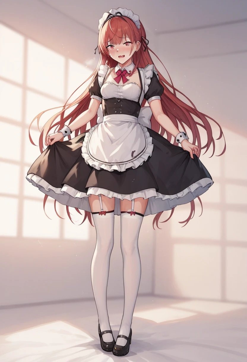 score_9, score_8_up, score_7_up, score_6_up, score_5_up, score_4_up,evaluation_explicit,source_anime, 
BREAK 
Full body image 
BREAK 
Only girls
BREAK 
Long skirt maid outfit,Small breasts、Height:120cm ,10歳
BREAK
Long skirt maid outfit,、Long SkirtGarter belt
BREAK
Maid Being Violated、Height:120cm , 
BREAK
Shame、頬が赤い 
BREAK 
The wind blows up my skirt、Underwear is visible、Embarrassing