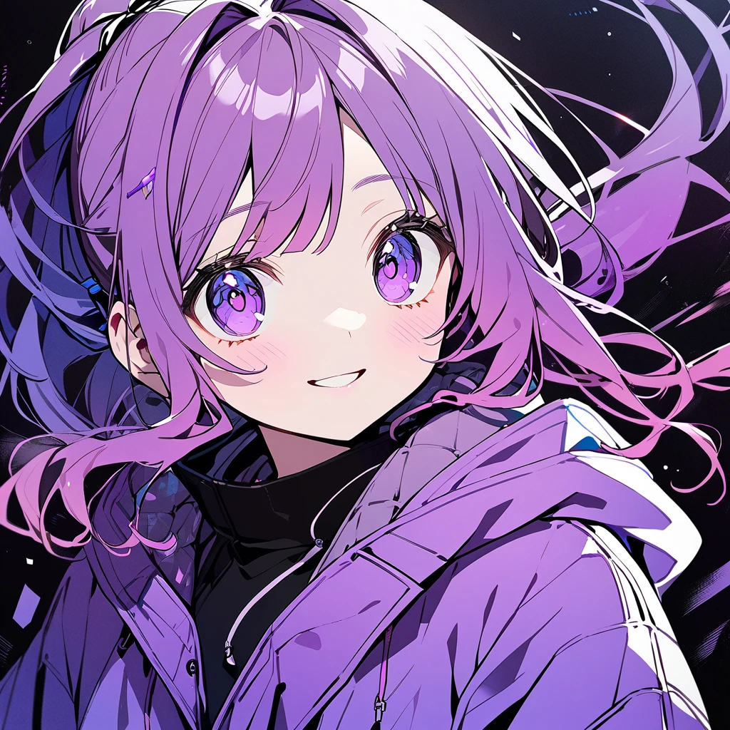 One Girl、(/Hoshino Ai\)、🤫、Posing index finger in front of mouth、Black hoodie、Black cap、Purple-like hair、Multicolored eyes, such as purple and pink、Shining stars in your eyes、A little blush、I'm a little anxious、Stuffy look、White background